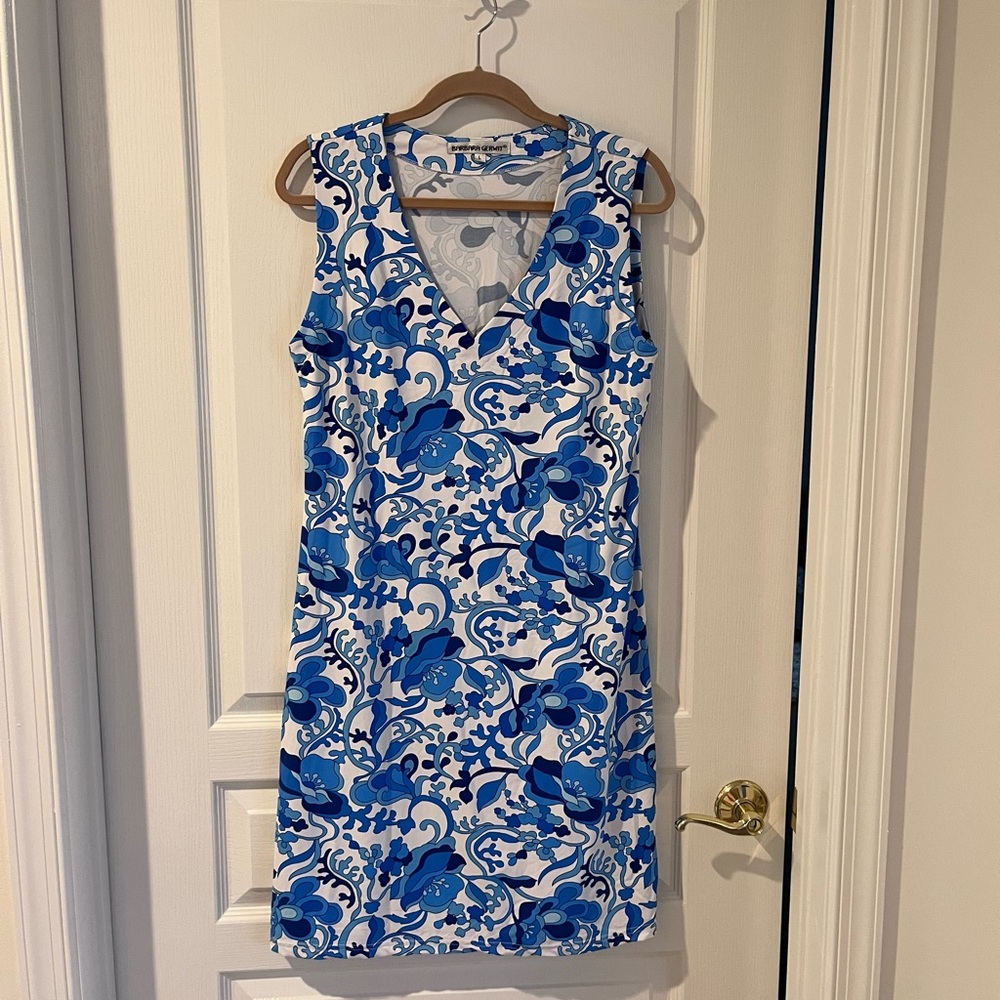Barbara Gerwit Floral Blue and White Sleeveless Dress